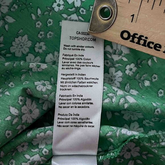 Topshop Floral Puff-Sleeve Peasant Blouse US 8 (UK 12) Green 100% Cotton NWT - Picture 6 of 8